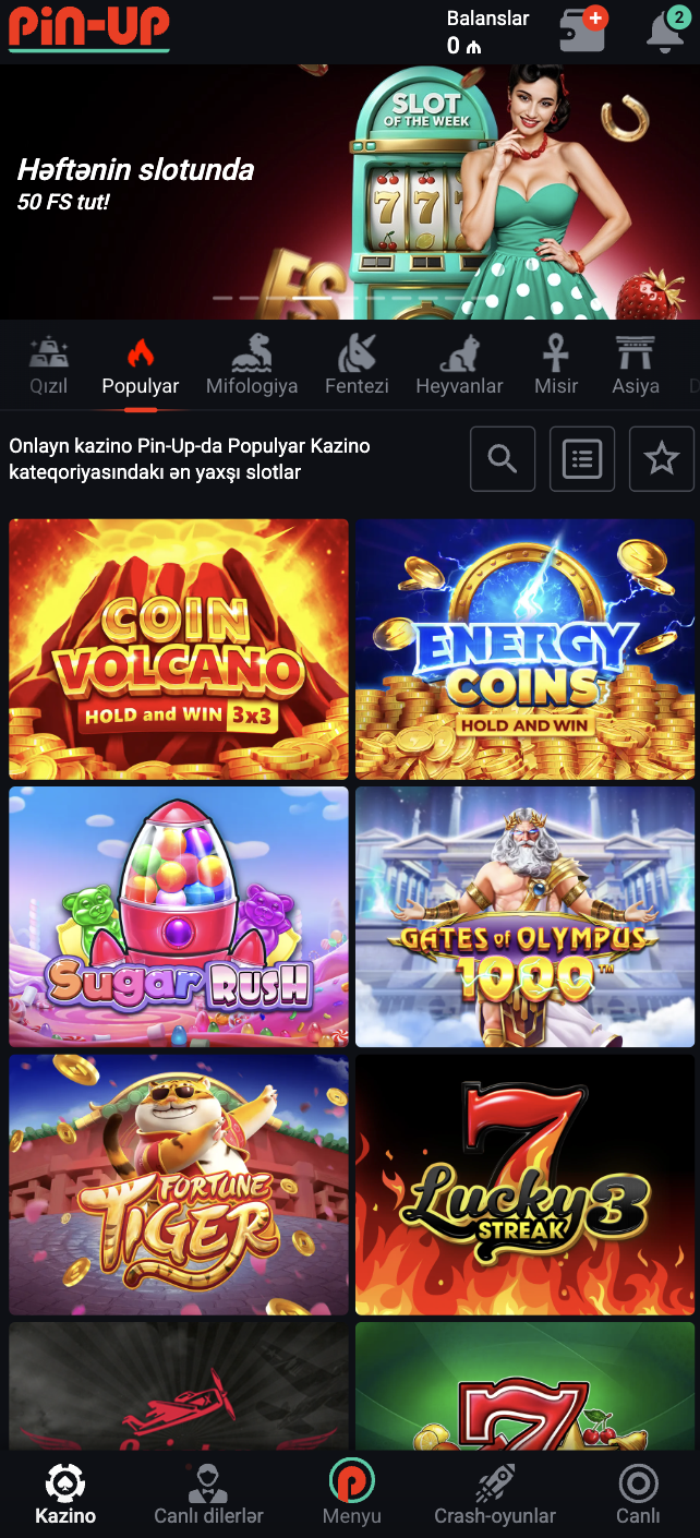 Pin-Up Mobile App Interface